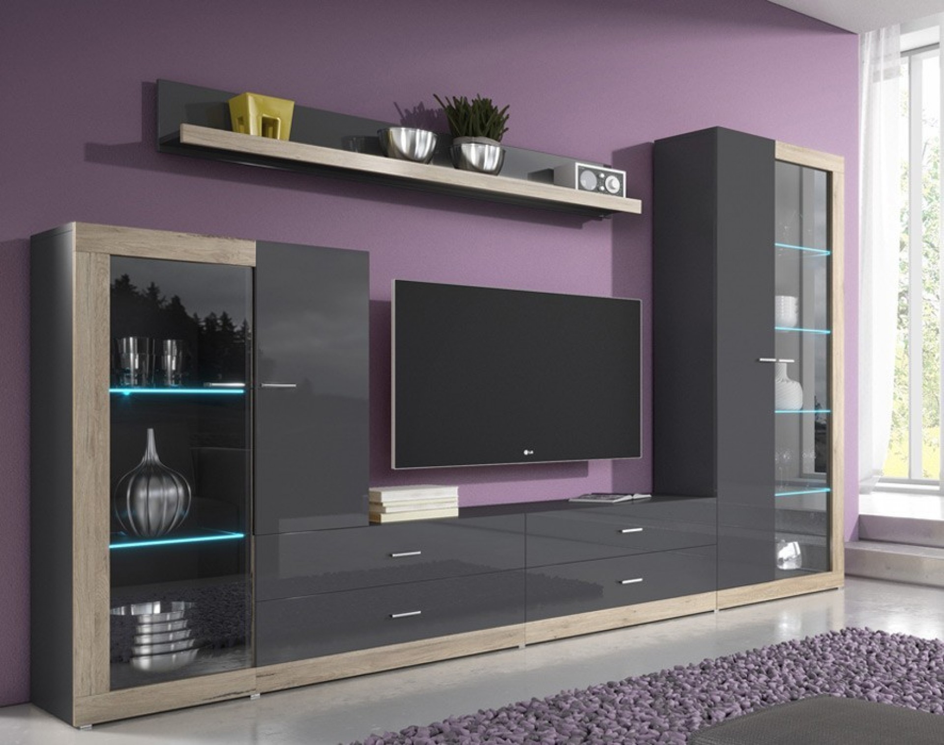 Dnevni boravak Tessa J10 (antracit, visoki sjaj)-bez rasvjete