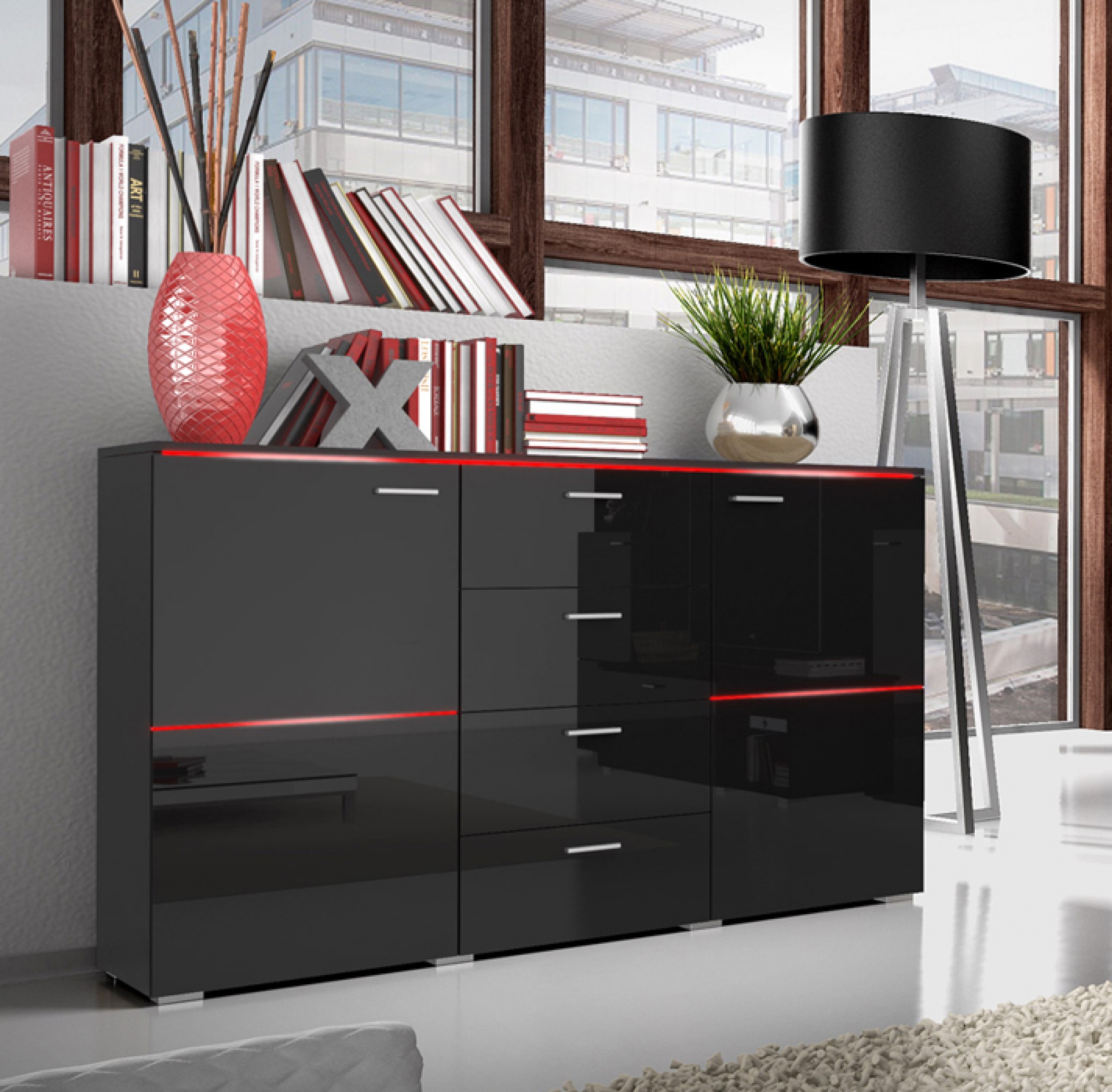 Komoda Anton (crna, visoki sjaj)