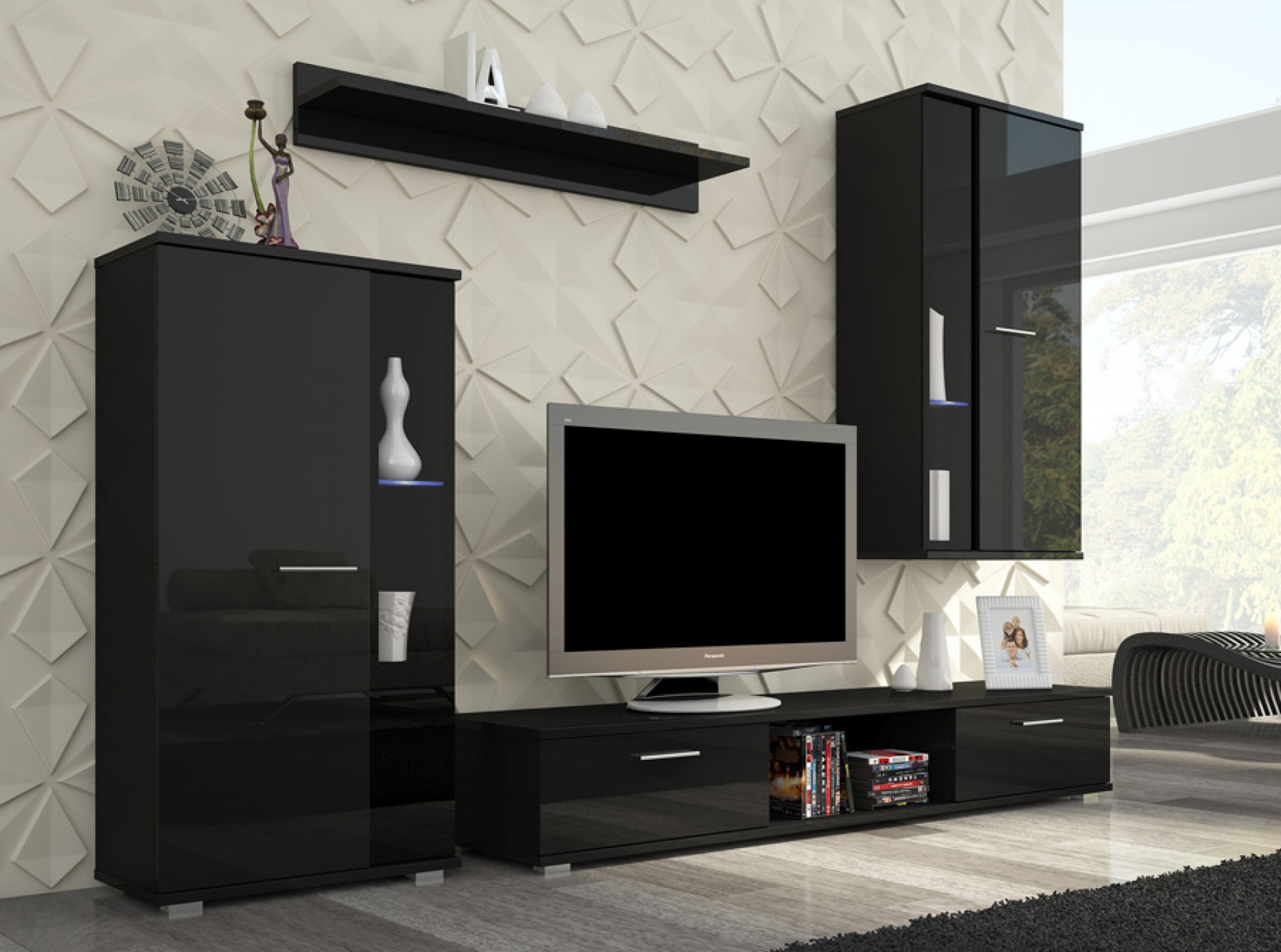 Dnevni boravak LEON (crna, visoki sjaj)