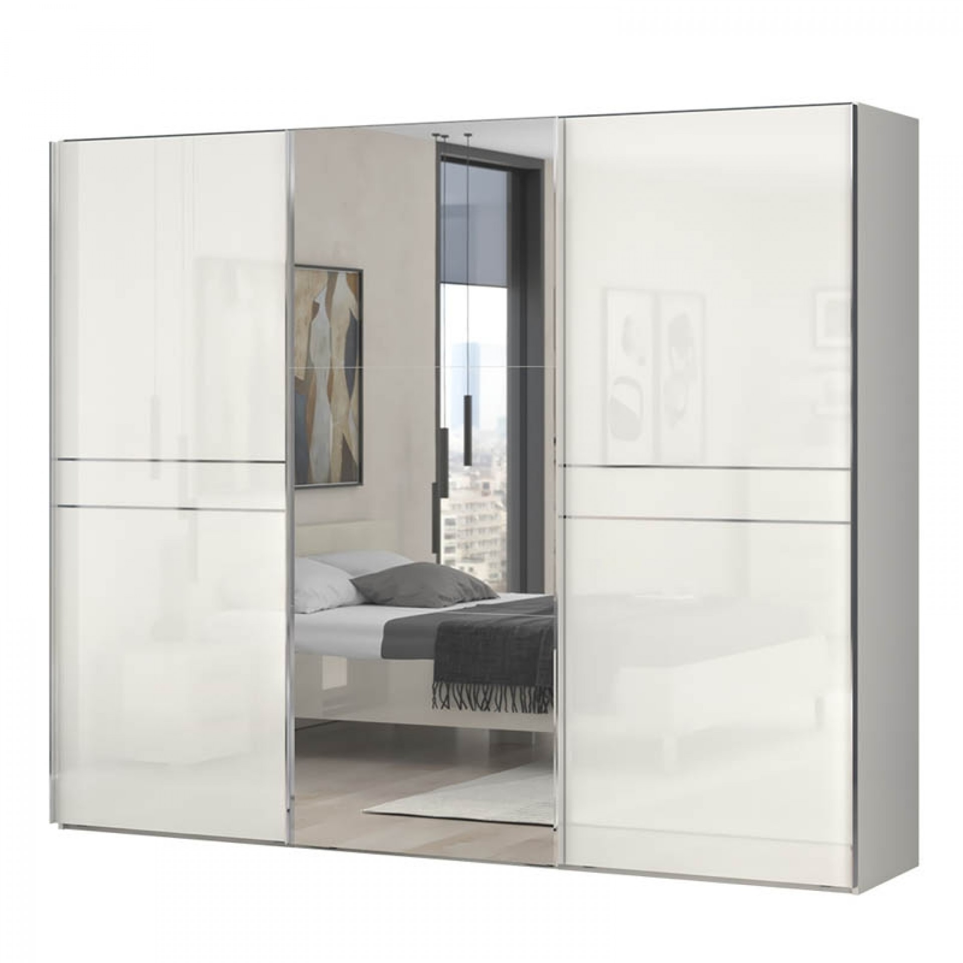 3-DJELNI GARDEROBNI ORMAR PIANO SA KLIZNIM VRATIMA I OGLEDALOM-Bež