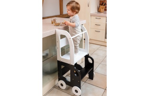 2V1 MONTESSORI STOLICA POMAGALO MOTIV AUTO (VIŠE BOJA)-Crna/Bijela