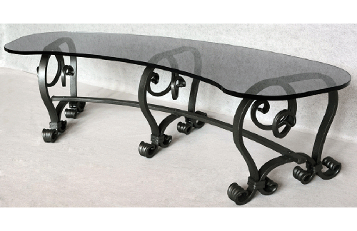 Ručno kovana polukružna klupa sa sjedištem iz akrilnog stakla 138x51cm