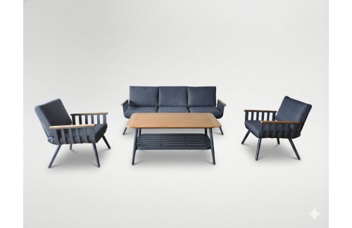 Aluminijski vrtni set Doris s 3-sednim sofom (2 foteljama i stolićem, siva)