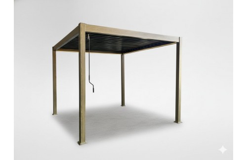 Bioklimatska pergola Arta (LED, lesni videz, 3 x 3 m)