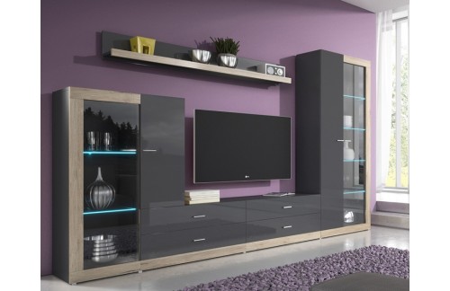 Dnevni boravak Tessa J10 (antracit, visoki sjaj)-bez rasvjete