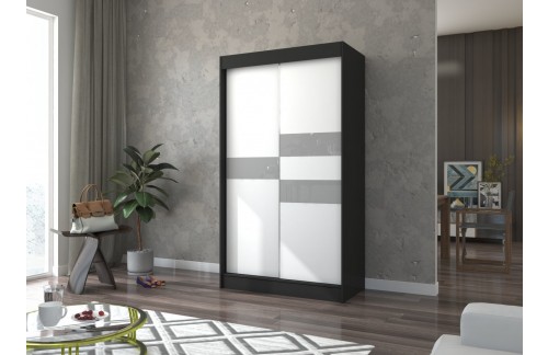 Klizni ormar BATIA s lakobel staklom 120 cm - CRNA-BIJELA