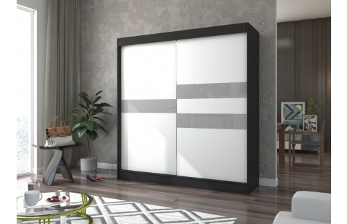 Klizni ormar BATIA s lakobel staklom 200 cm - CRNA-BIJELA