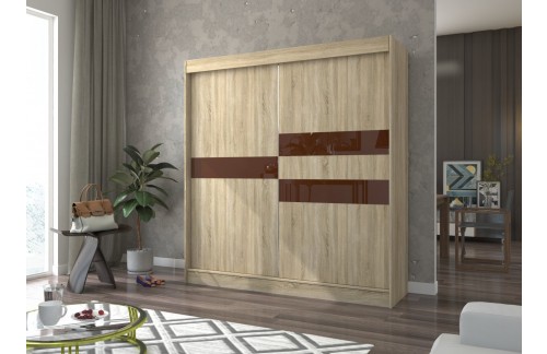 Klizni ormar BATIA s lakobel staklom 200 cm - SONOMA-ČOKOLADNI LACOBEL