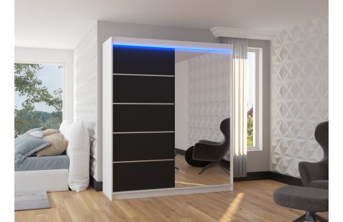 Klizni ormar CARO s ogledalom i LED rasvjetom, 180 cm (više boja)