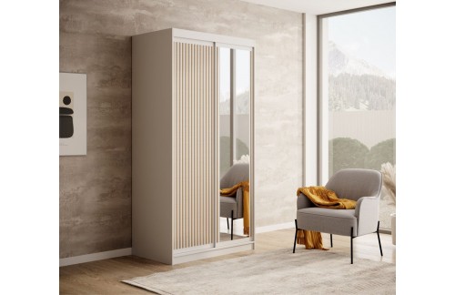 Klizni ormar Delia s drvenim letvicama 100 cm - BIJELA-HRAST