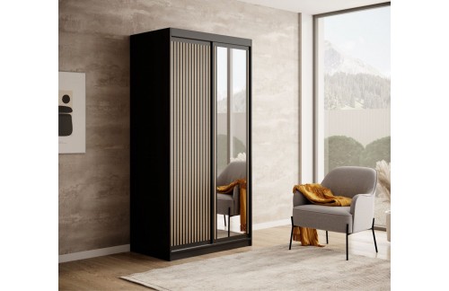 Klizni ormar Delia s drvenim letvicama 100 cm - CRNA-HRAST