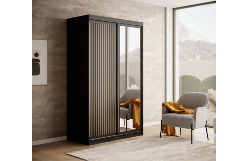 Klizni ormar Delia s drvenim letvicama 120 cm - CRNA-HRAST