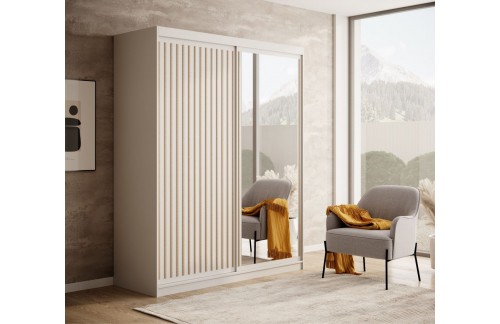 Klizni ormar Delia s drvenim letvicama 160 cm - BIJELA-HRAST