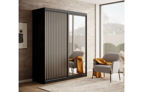 Klizni ormar Delia s drvenim letvicama 160 cm - CRNA-HRAST