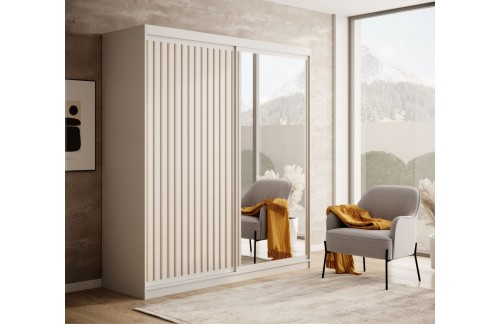 Klizni ormar Delia s drvenim letvicama 180 cm - BIJELA-HRAST