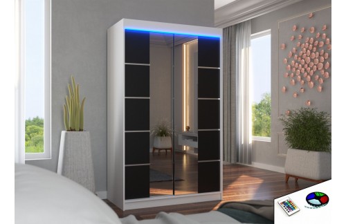 Klizni ormar GENUA 120 s ogledalom i LED rasvjetom, 120 cm (više boja)