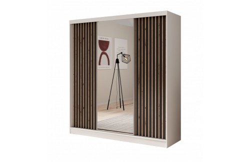 Klizni ormar Ida s ogledalom i letvicama, 200 cm - BIJELA-CRNA