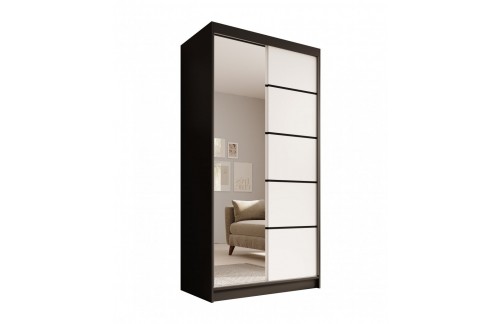Klizni ormar Laurencja s ogledalom, 100 cm - CRNA-BIJELA