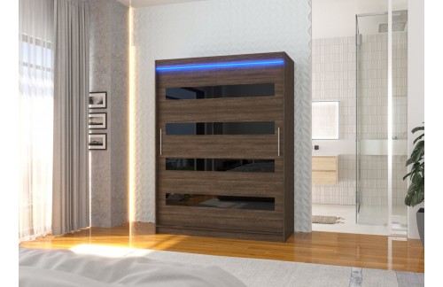 Klizni ormar MARTINEZ 150 s lakobelom i LED rasvjetom - ČOKOLADA