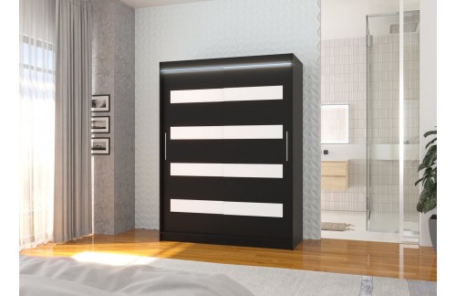 Klizni ormar MARTINEZ 150 s lakobelom i LED rasvjetom - CRNA