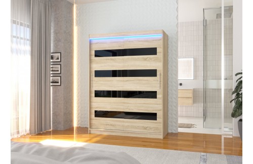 Klizni ormar MARTINEZ 150 s lakobelom i LED rasvjetom - SONOMA HRAST