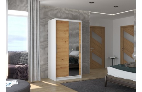 Klizni ormar s ogledalom BAROS, 100 cm - BIJELA