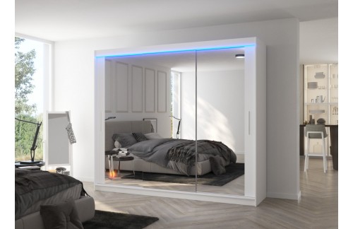 Klizni ormar s ogledalom i LED rasvjetom CHESTER 250 - BIJELA