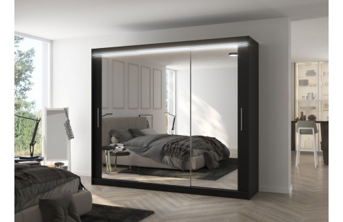 Klizni ormar s ogledalom i LED rasvjetom CHESTER 250 - CRNA