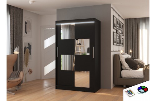 Klizni ormar s ogledalom i LED rasvjetom LUGANO, 120 cm