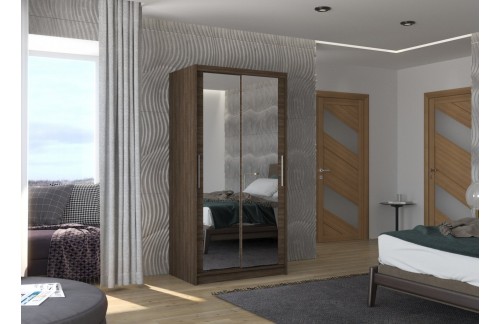 Klizni ormar s ogledalom NEVIO, 100 cm - ČOKOLADA