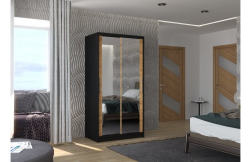 Klizni ormar s ogledalom NEVIO, 100 cm - CRNA