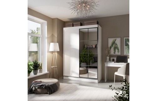 Klizni ormar s ogledalom OSGAR 150 cm - BIJELA-CRNA