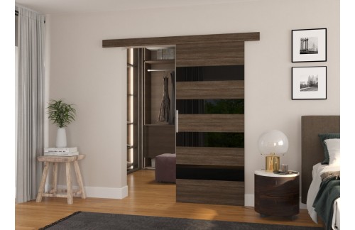 Klizna zidna vrata MILOU s lakobel detaljima 86 cm - ČOKOLADA