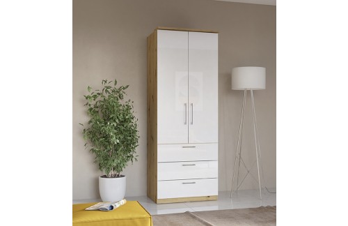 2-DIJELNI ORMAR OPTIMA SA LADICAMA - ARTISAN HRAST/BIJELA VISOKI SJAJ