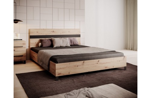Bračni krevet MALEN s drvenim izgledom i ladicom - HRAST ARTISAN-HRAST