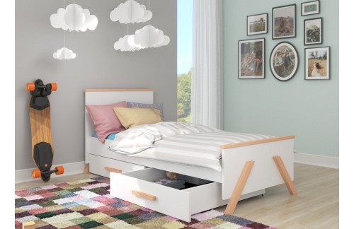 Jednokrevetni krevet KORAL s ladicom 200x90 cm - BIJELA-BUKVA