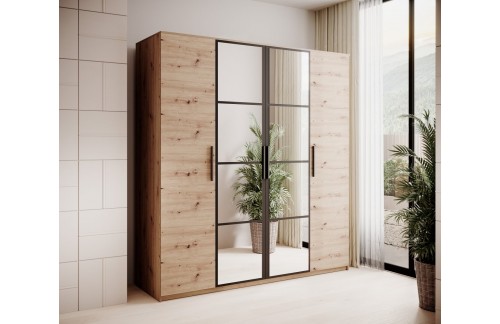 Garderobni ormar s ogledalom MALEN, 205 cm - HRAST ARTISAN-HRAST