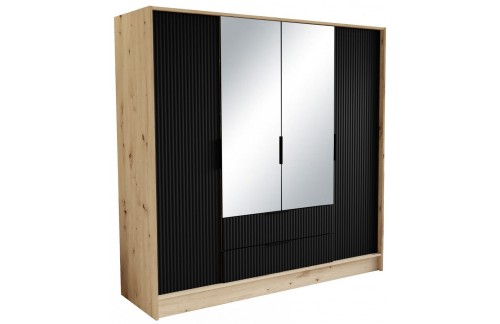 Garderobni ormar s ogledalom Norel 200 cm - HRAST ARTISAN-CRNA