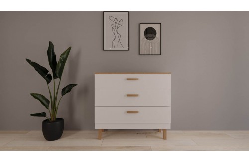 KOMODA DENVER - BIJELA/HRAST