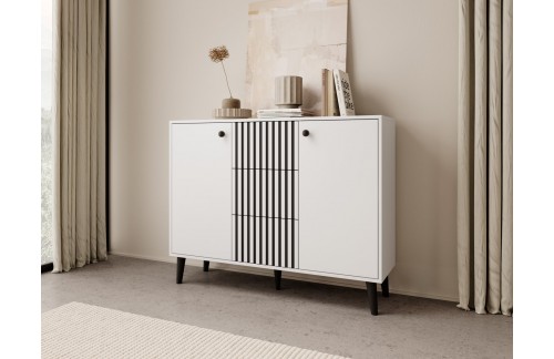 Komoda IKA s drvenim nogama i 5 pretinaca - BIJELA-CRNA