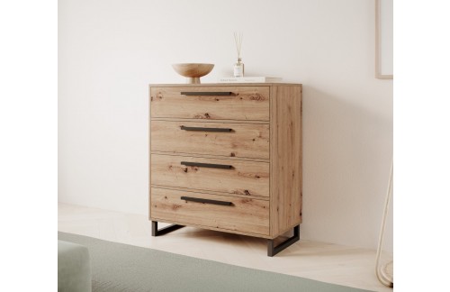 Komoda s 4 ladice ARIA u hrastu i crnoj boji - HRAST ARTISAN-CRNA