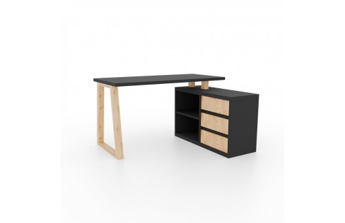 Kutni radni stol Iwo II s ladicama i policom - GRAFIT-HRAST