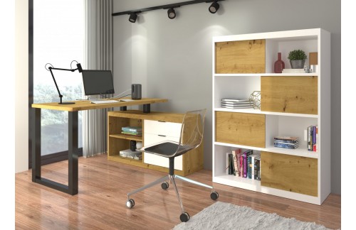 Kutni radni stol MARO II s ladicama - HRAST ARTISAN-CRNA/BIJELA