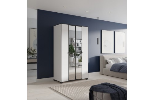 Krilni ormar s ogledalom OSMA 120 cm - BIJELA-CRNA