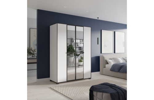 Krilni ormar s ogledalom OSMA 150 cm - BIJELA-CRNA