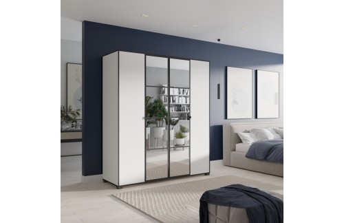 Krilni ormar s ogledalom OSMA 180 cm - BIJELA-CRNA