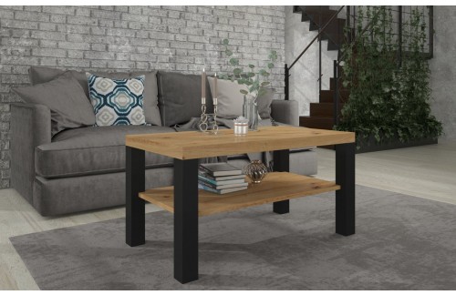 Moderna klupska stolić GOMEZ s policom - HRAST ARTISAN-CRNA MAT