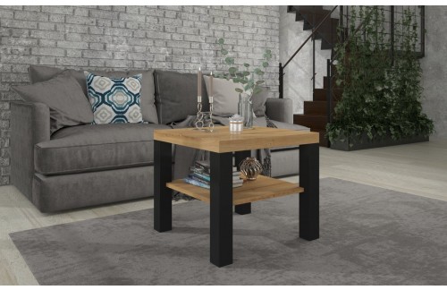 Moderna kvadratna klub stolić BILL 60x60 s policom - HRAST ARTISAN-CRNA MAT