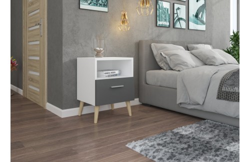 Moderna noćna ormarić LOGAN s ladicom - BIJELA