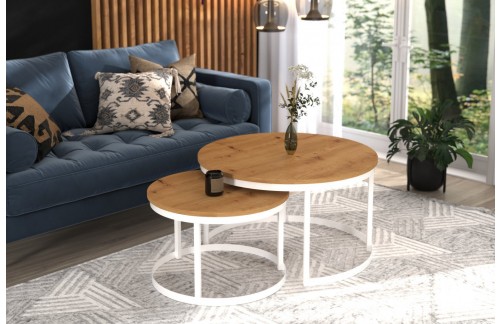 Moderni okrugli klub stolić 2u1 OKIN - BIJELA